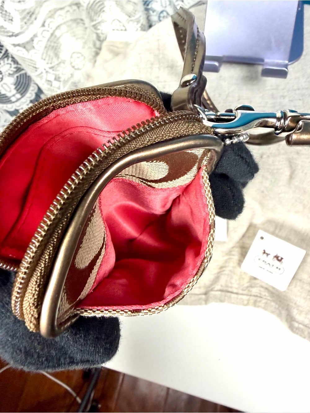 Coach Poppy Signature C Monogram Pouch Multicolor Wristlet 5.5 in H x 3.5 in L - Picture 5 of 9